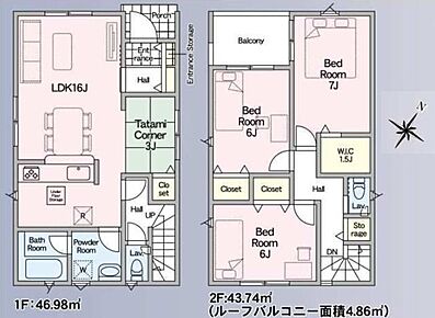 ☆主寝室は7帖でゆったり☆2階の主寝室は7帖+WIC付き！衣類だけでなく、鞄などの小物からスーツケースやレジャー用品などの大きな物までたっぷり収納できます♪ 