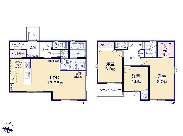 【3LDK】南側の大きな窓から陽光が差し込む明るいリビング!キッチンには食料品のストックにも便利なパントリー付き♪寝室にはゆとりあるWIC、玄関にはSIC完備!いつでもすっきり片付くお住まいです◎