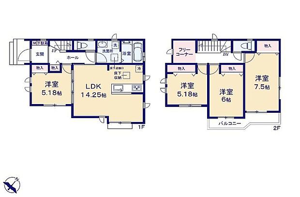 【4LDK】LDKに隣接して5帖の居室を設置しました!開放すると約19帖の大空間です!お子様の遊び場や来客にも便利です♪
2階の各居室にはそれぞれ収納を完備しているのでお部屋もスッキリ!