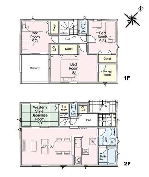【4LDK+S】☆ワイドバルコニーを設置☆8帖の主寝室に面しており採光も取れて、洗濯物も沢山干せます♪納戸は窓も付いており換気もできて、扇風機やヒーターなど季節物を保管したりするのにピッタリ♪