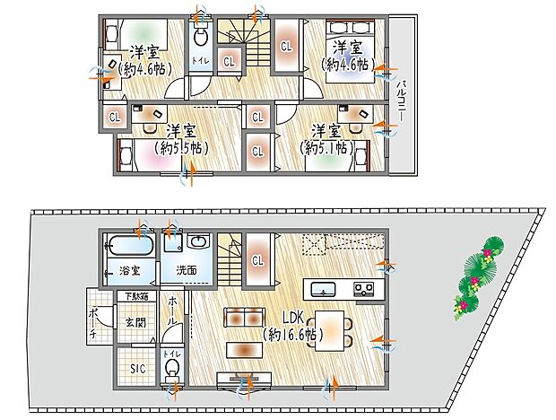 【参考プラン】(ベストプラン建物価格:2180万円~)
■建物面積:89.03m2 ■2階建て×4LDK
家族の時間を大切にできる広々LDK、2階はプライベートを確保した4居室♪収納も豊富です◎