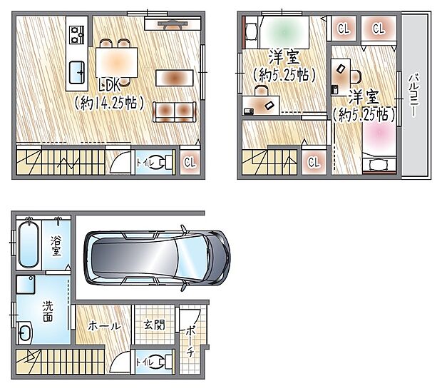 【参考プラン】(ベストプラン建物価格：2180万円～)
■建物面積：40.09m2 ■3階建て×2LDK
対面キッチンを採用◎家族の様子がわかるので安心して調理が可能♪