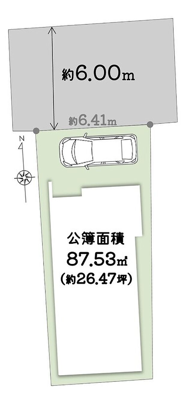 【土地図】ゆとりある約6m幅員＆間口♪駐車もらくらく◎■希少な2階建て建築が可能！
■生活施設が徒歩圏内に揃う恵まれた立地です。