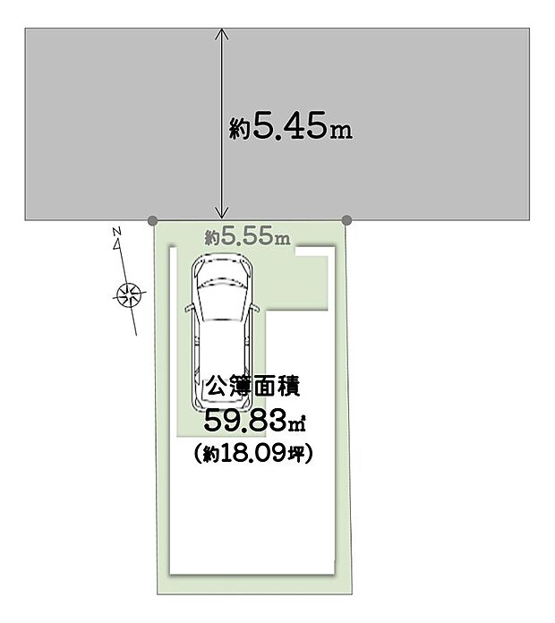 【土地図】間口・前面道路幅員ともにゆとりがあり、車の出入りもしやすい敷地◎
小学校・中学校も近く、お子様の毎日の通学も安心の立地