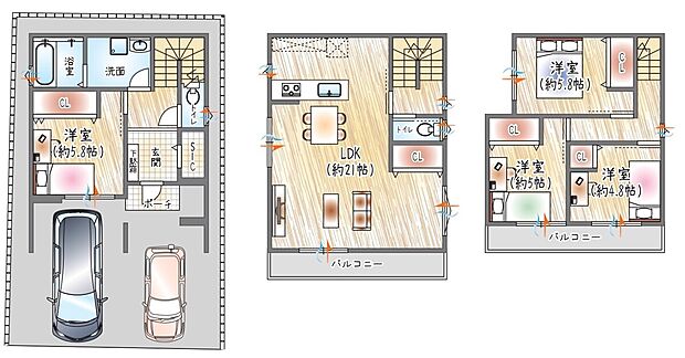 【【参考プラン図】】※ライフシェアメンバーシップ適用価格
(セミオーダープラン建物価格:2,310万円~)
【建物面積:109.33m2】■3階建て×4LDK■
※参考プランは約1.07坪オーバーしてます