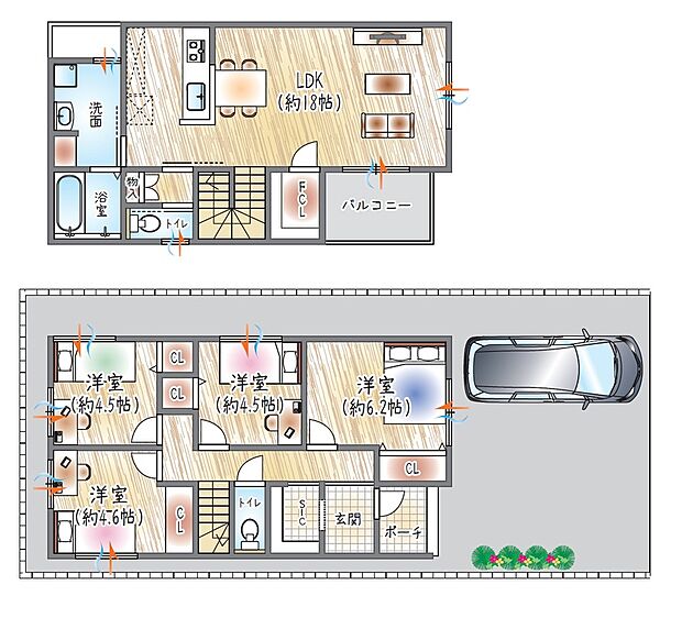 【【参考プラン(2)】】(ベストプラン建物価格：2180万円～)
■建物面積：98.56m2 ■2階建て×4LDK
豊富な収納×水廻りを2階に集約。家事ラク動線の住まいです◎