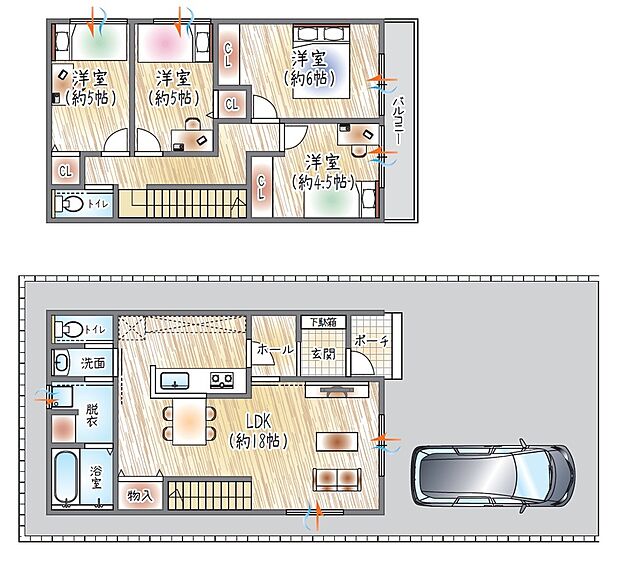 【【参考プラン(3)】】(ベストプラン建物価格：2180万円～)
■建物面積：97.73m2 ■2階建て×4LDK
各居室ゆとりのある広さ◎自分時間も大切にできる設計です。