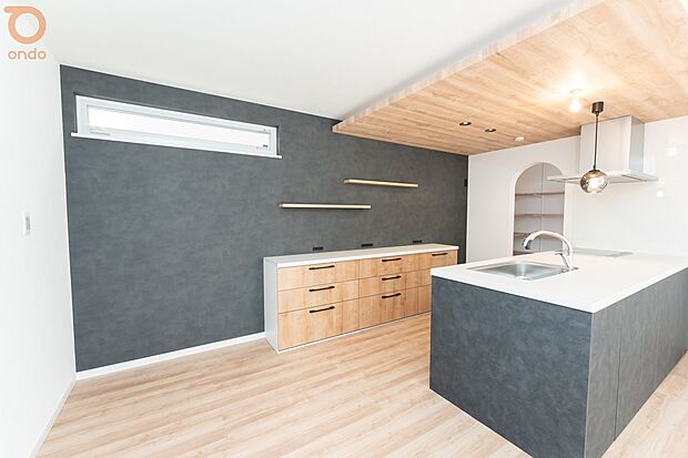 【【ondo建物プラン例/キッチン】】リビングとひとつながりになっているので、家事の合間でも家族との時間を大切にできます。