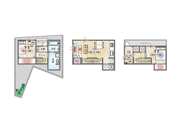 【【参考プラン(3)】】（ベストプラン建物価格：2480万円～）
■建物面積：約67.09m2 ■3階建て×3LDK
全居室収納付きで、スッキリと暮らせる住まい。