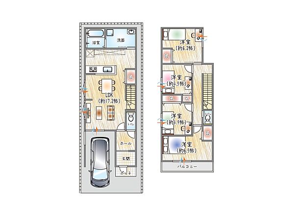 【【1号地/参考プラン(3)】】(ベストプラン建物価格:2380万円~)
■建物面積:98.13m2 ■2階建て×4LDK
全室収納付きの2階建てで、ゆとりある暮らしを実現。