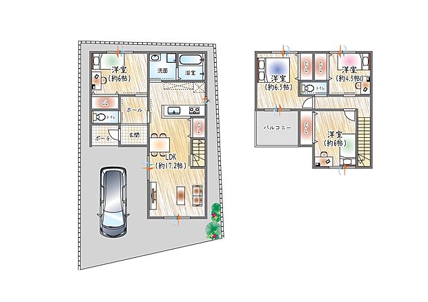 【【参考プラン図(2)】】(ベストプラン住宅 建物価格:2380万円~)
■2階建て/4LDK ■建物面積:約98.94m2
ビルトインガレージで、雨に濡れずに快適に乗り降りできるプランです。
