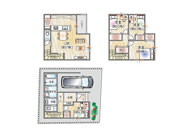 【【参考プラン(2)】】(ベストプラン建物価格：2430万円～)
■建物面積：98.15m2 ■3階建て×4LDK
17帖LDK×収納力抜群のパントリー。明るさ広がるバルコニー隣接LDKの住まい。
