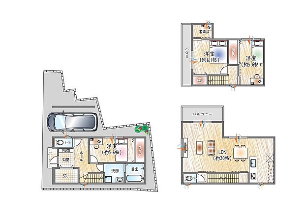 【【参考プラン(1)】】(ベストプラン建物価格:2480万円~)
■建物面積:99.79m2 ■3階建て×3SLDK
大容量のSIC付!玄関回りスッキリ◎約20帖のLDKは、ゆとりと開放感あふれる住空間です。