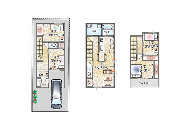 【【2号地/参考プラン(2)】】(ベストプラン建物価格:2480万円~)
■建物面積:98.85m2 ■3階建て×4LDK
家事動線に配慮した間取り。各居室収納を備え、すっきり快適に暮らせる住まい。