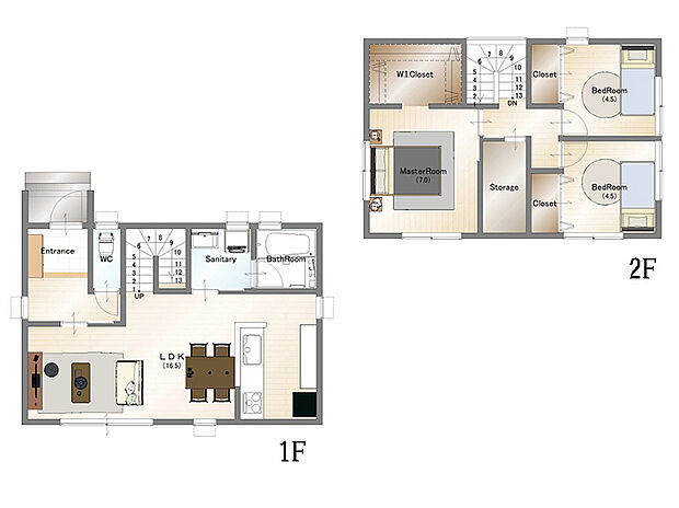 建物プラン間取り図
建物価格1798.5万円、建物面積89.42m2