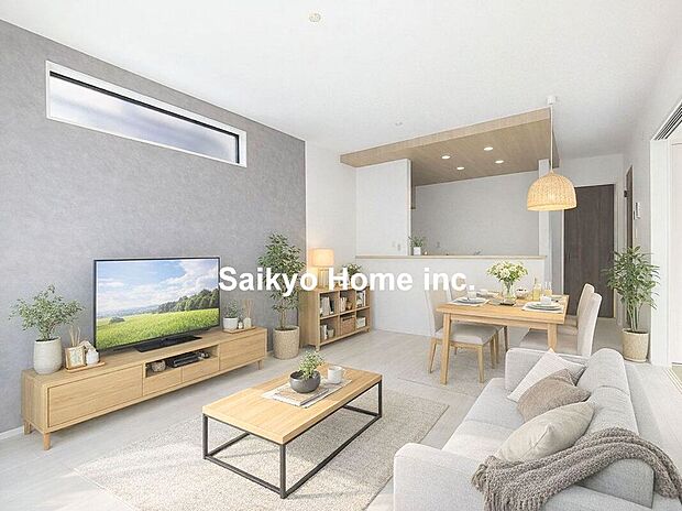 【リビング】アクセントクロスがおしゃれなLDKでくつろぎの時間をお過ごしください。※家具等はCG加工しております。