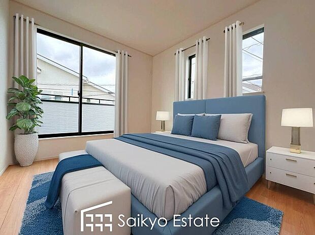 【洋室（施工例）】2面採光で明るく風通しも良好です！天気の良い日は是非窓を開けて空気の入れ替えをしてみるのはいかがでしょうか♪
