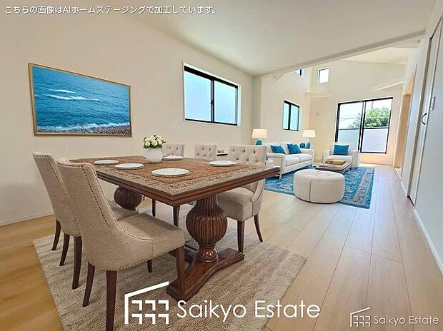 【リビング【施工例】】開放感と採光にこだわった16帖以上の広々としたLDKです。陽光いっぱいの空間で家族団らんの時間も増えそうですね！