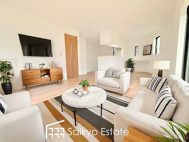 【リビング【施工例】】家族が集い、楽しい会話と美味しいごはん。何気ない家族団らんの時間が幸せに感じられる、そんな空間になりそうです。