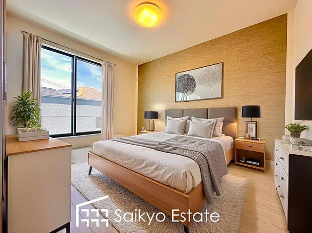 【洋室【施工例】】2面採光で明るく風通しも良好です！天気の良い日は是非窓を開けて空気の入れ替えをしてみるのはいかがでしょうか♪