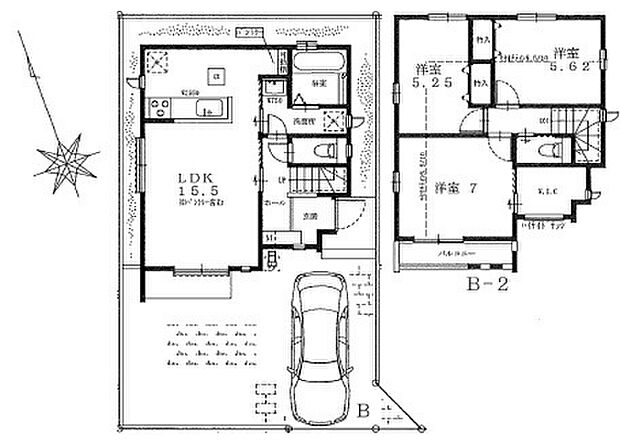 【建物プラン例(間取り図)B号地】延床面積約81.36m2、参考建物価格1400万円より承ります。土地+建物参考プラン価格8290万円(税込)