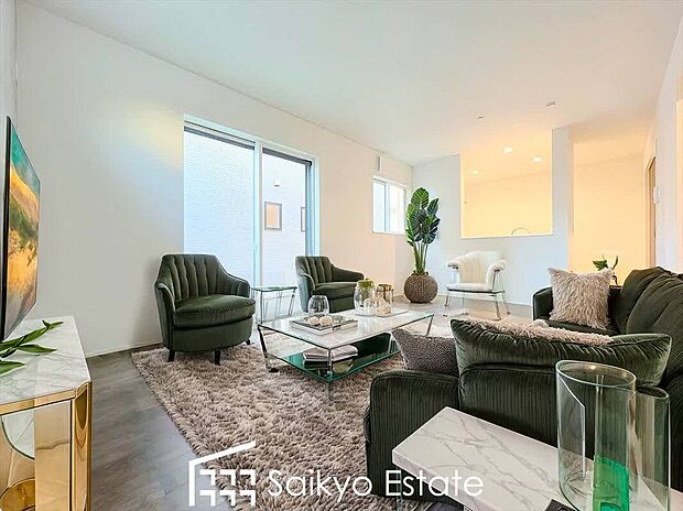 【リビング【施工例】】リビングには床暖房を完備。冬でもポカポカ快適空間!空気を汚さずに室内を快適な温度に保ちます。