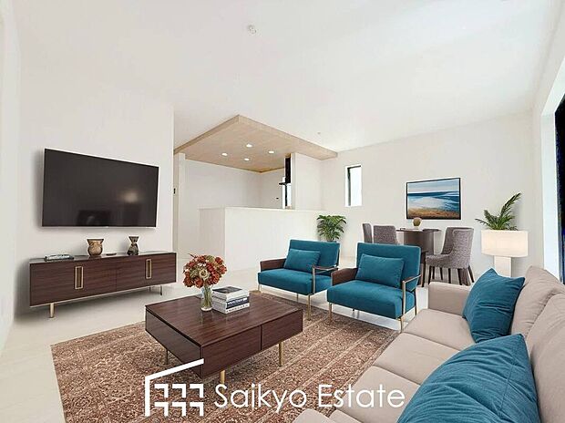 【リビング【施工例】】家族が集い、楽しい会話と美味しいごはん。何気ない家族団らんの時間が幸せに感じられる、そんな空間になりそうです。
