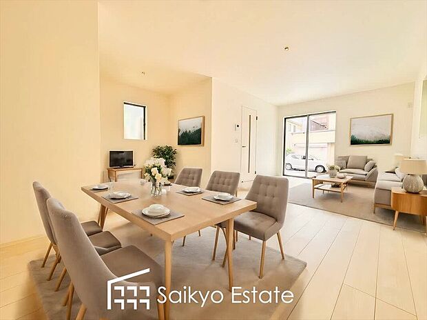 【リビング（施工例）】広々としたLDKは家具の配置など楽しめます！ダイニングテーブルとソファーを置いても余裕の広さです！