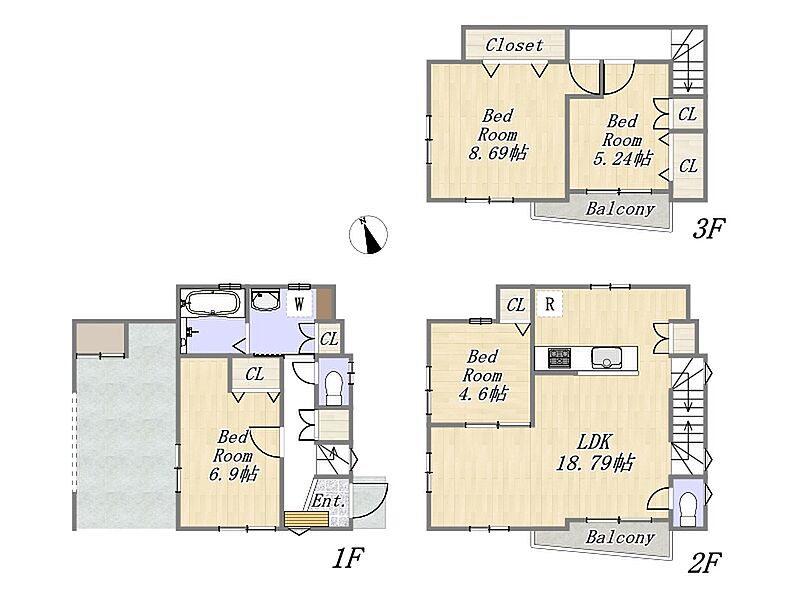 【2号棟】
Plan：4LDK+ビルトインガレージ
土地面積：75.48m2（22.83坪）
建物面積：118.44m2（35.82坪）