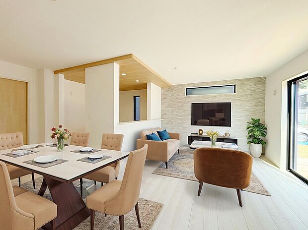 【建物プラン例:LDK】
構造躯体の倒壊等防止/損傷防止の双方で耐震等級3を標準仕様とし、繰り返す地震や台風をはじめ、災害から家族と暮らしを守ります。
建物面積:100m2|建物参考価格:2003万円