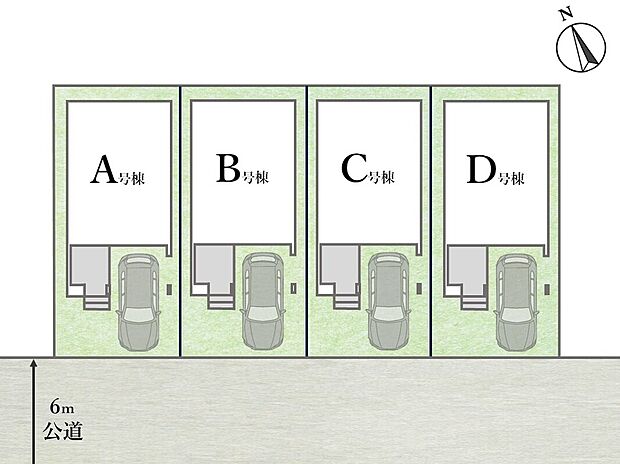 【全体区画図】
全棟南向きバルコニーで日中の太陽光を取り入れやすいため、部屋が暖かくなり、暖房の使用が減る可能性があります。エネルギー効率が向上することで、光熱費の節約にもなります。