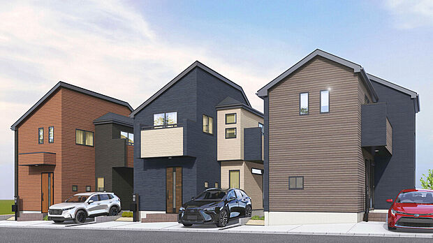 【建物完成イメージパース】
閑静な住宅街に全14棟の開放的な街並みが誕生！
全棟が断熱・省エネ性能に優れたZEH水準仕様で光熱費を抑えながら家族がずっと快適に暮らせる住まいとなっています。