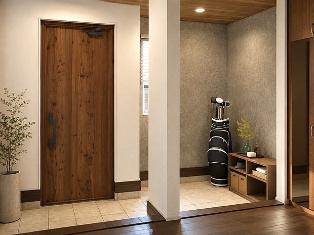 【建物プラン例：Entrance】
住宅街にあり、気軽に遊べる公園が徒歩圏内に点在！「西東京いこいの森公園」「東伏見公園」「小金井公園」など広々とした大型公園も利用可能な立地！自然の豊かさを享受できる