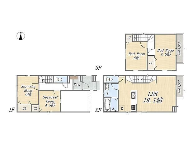 【【参考プラン：E号地】】2LDK+2S+ビルトインガレージ
建物参考価格：2000万円
建物面積：114m2