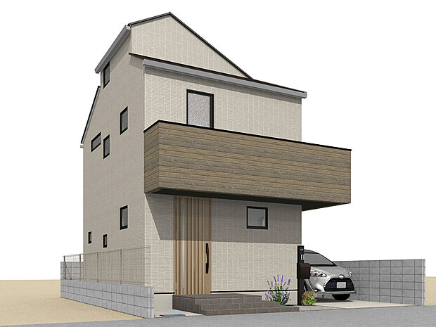 【【イメージパース:外観】】小中学校や保育園幼稚園が徒歩13圏内に点在。小学校徒歩5分、保育園徒歩7分と、小さい子どもや低学年でも負担が少なく通え、お迎えや学校行事の参加など保護者も足を運びやすい立地です。