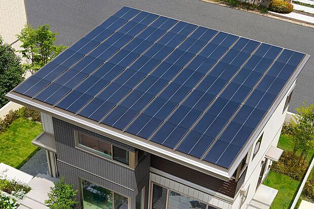 【太陽光発電システム】屋根一面に設置したソーラーがたっぷり発電。※メーカーのモデルチェンジより、形状が変更となる場合があります。