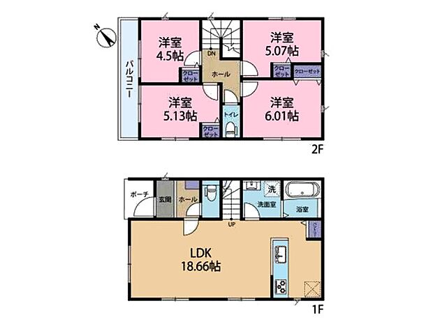 【4LDK】ＬＤＫは広々使える１８.６６帖！