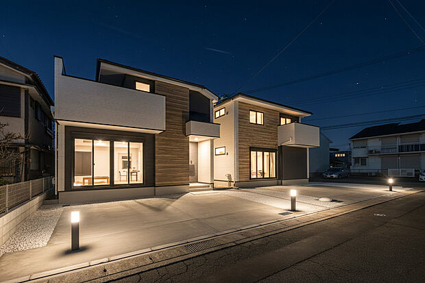 「マイホームの喜びを感じる」
スタイリッシュなデザインに心満たされる憧れの家。
（画像の一部AIによる画像処理及びCGにて照明等を配置しているイメージ画像です。実際とは異なります）