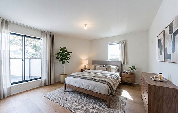 【リビング】「Bed Room」落ち着いた色合い、シンプルなデザイン。
寝室として大事なお部屋です。
（本画像はCGにて家具を配置しております。実際に家具はおかれておりません。）