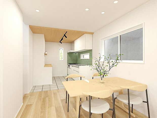 【第2期1号棟】完成予想図。ダイニングイメージパース。