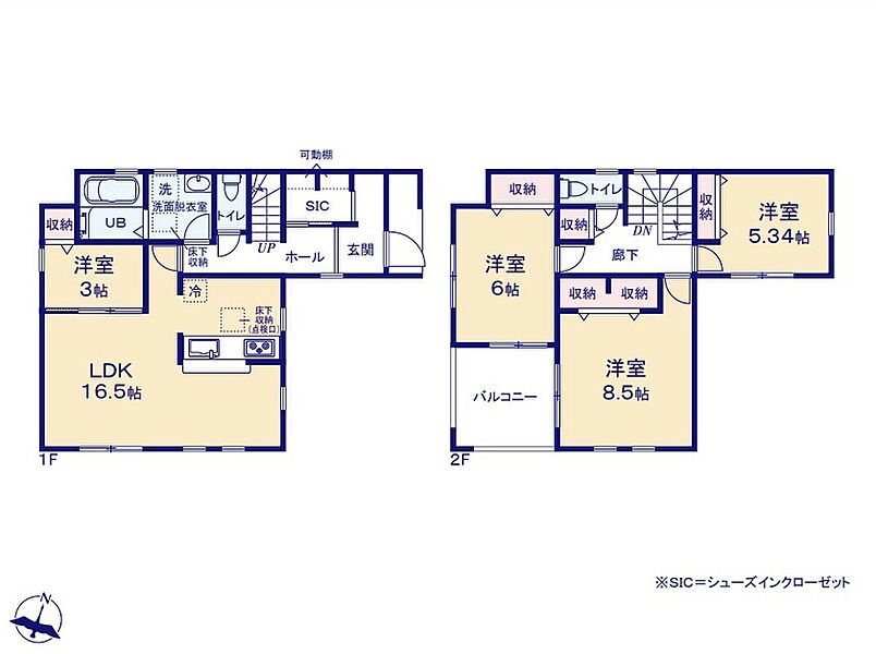 (１号棟)、4LDK、土地面積129.72m2、建物面積109.3m2