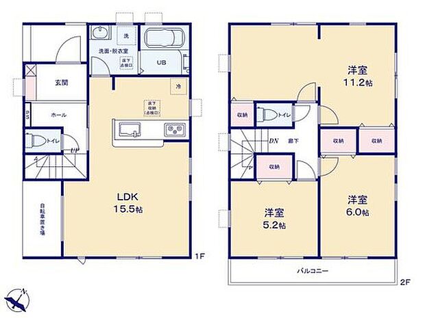 (１号棟)、3LDK、土地面積80.36m2、建物面積91.72m2

