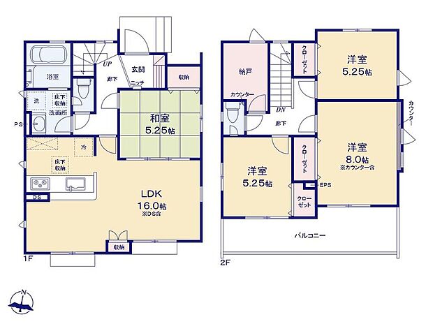 (１号棟)、4LDK+S、土地面積121.85m2、建物面積99.51m2
