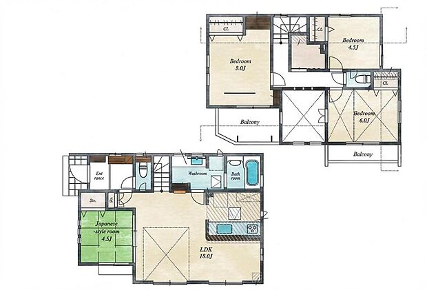 (1号棟)、4LDK+S、土地面積122.8m2、建物面積100.19m2
