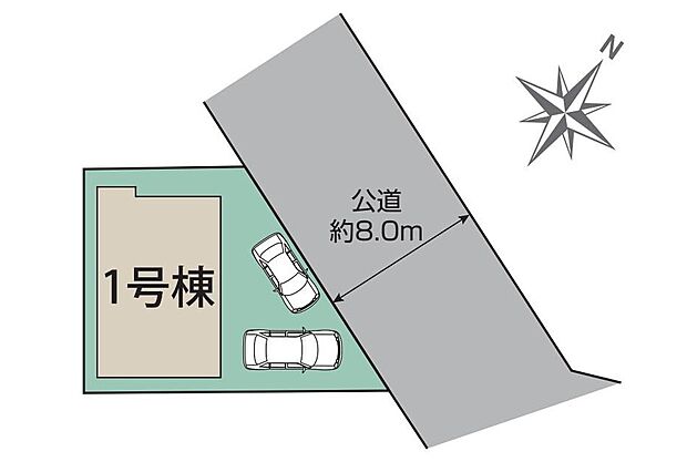 約８ｍ公道に面し、開放感があります。車種によりカースペース２台駐車可です♪