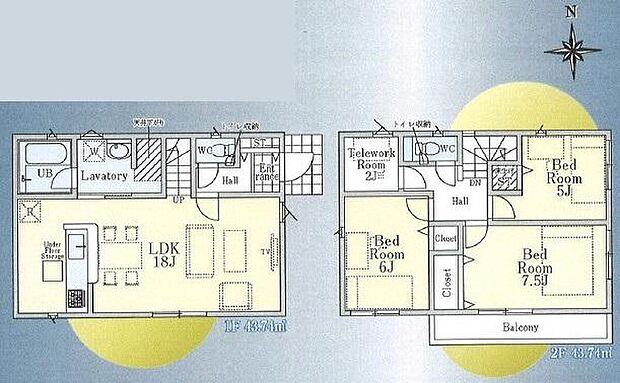 (１号棟)、3LDK、土地面積114.17m2、建物面積87.48m2