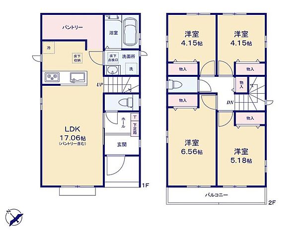 (A号棟)、4LDK、土地面積107.74m2、建物面積85.9m2
