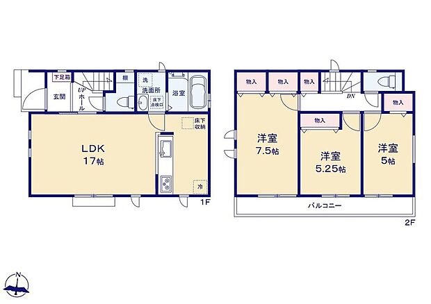 (A号棟)、3LDK、土地面積86.74m2、建物面積82.8m2