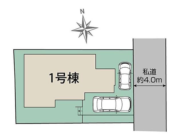 カースペース2台分(うち軽自動車1台)。自転車置き場としても重宝しますね。周辺は第一種低層住居専用地域で落ち着いた住環境です。
