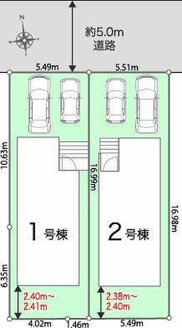 カースペース車種により並列２台分！前面道路は５ｍと広めなのでお車の出し入れスムーズです♪周辺は第一種低層住居専用地域で落ち着いた住環境です。